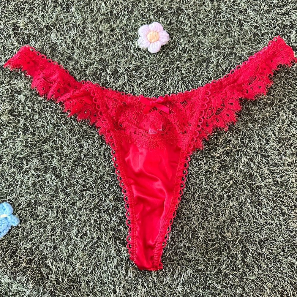 For Love and Lemons Lace Trim Red Thong